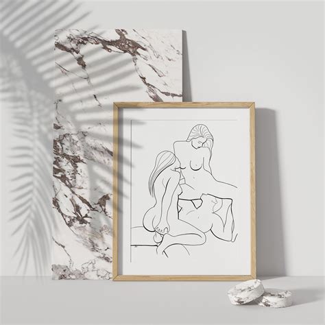 Erotic Line Art Menage A Trois Line Drawing Printable Wall Etsy