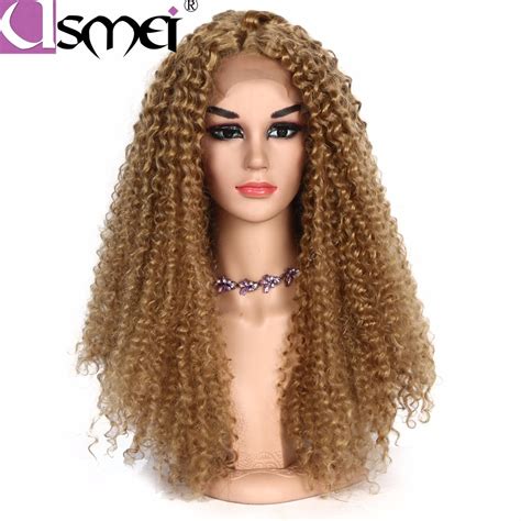 Usmei 26 Inch Lace Front Wig Long Hair Afro Kinky Curly Blonde Wigs 130