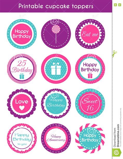 All of these printable cupcake toppers are free and easy to download. Printable cupcake toppers stock vector. Illustration of ...