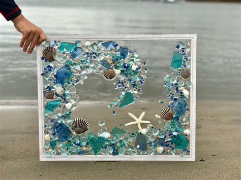 Free Shipping Large Beach Glass Coastal Windowmixed Media Etsy Sea Glass Mosaic Sea Glass Art