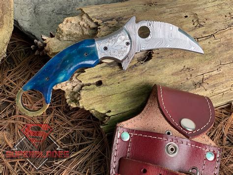 Custom Handmade Damscus Steel Karambit Knife With Leather Sheath Br