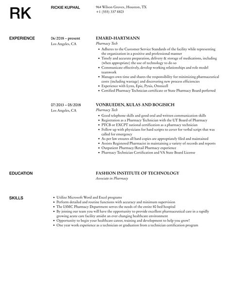 Pharmacy Tech Resume Samples | Velvet Jobs