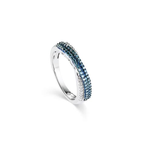 10k White Gold Ring With White And Blue Diamonds Montreal Jewellers