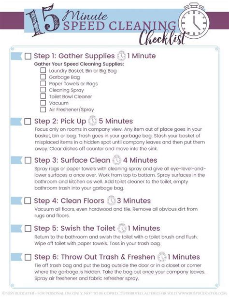 15 Minute Speed Cleaning Checklist Free Printable Busy Budgeter
