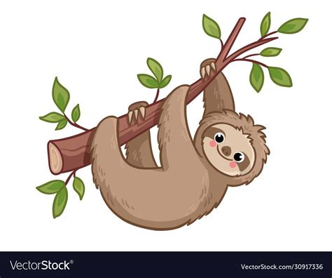 Cute Sloth Creeps On A Tree Vector Illustration With Animal In Cartoon