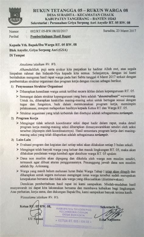 Pada artikel contoh surat berikut ini, kami akan memberikan contoh surat undangan arisan rt. Contoh Surat Edaran Hasil Rapat Rt