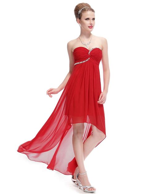 Red Chiffon Sweetheart High Low Bridesmaid Dresses With Beading In 2022