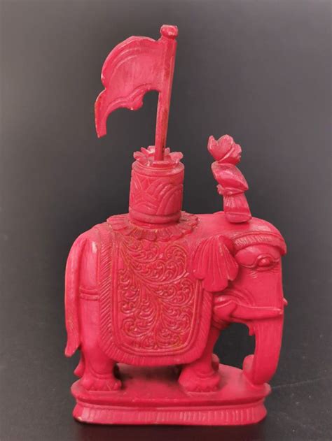 Red Stained Figure And Elephant Chess Piece 19th Century Etsy Uk