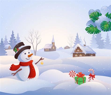 Winter Village Cartoon Snowman T Backdrop Hj02704 In 2021 Winter