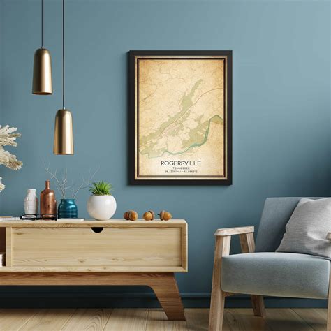 Vintage Rogersville Tennessee Map Poster Modern Home Decor Wall Art