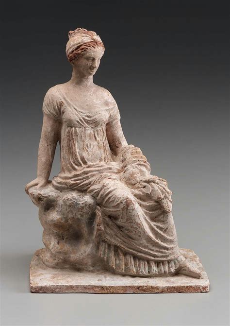 Terracotta Figure Of Woman Seated On A Rock Greek Hellenistic Period