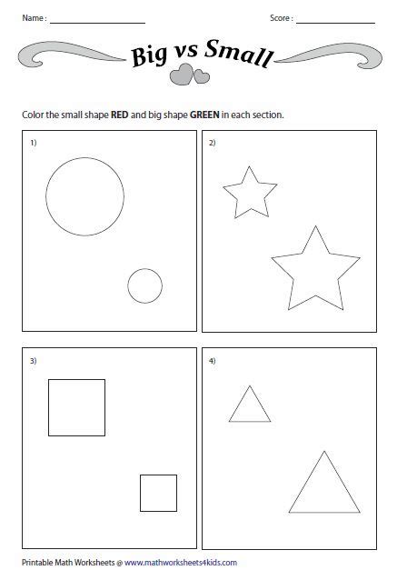 Concept Of Big And Small Worksheets Kids Worksheets Preschool Shape