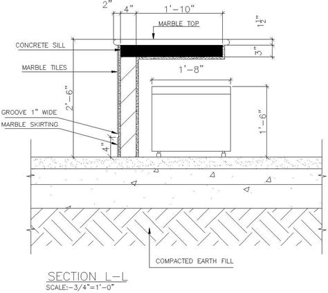 Wall Section Details And Marble Details In Autocad Dwg File Cadbull