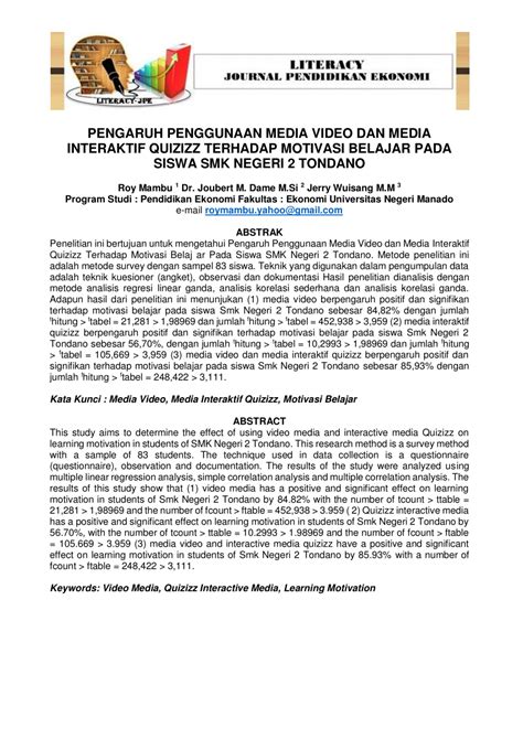 Pdf Pengaruh Penggunaan Media Video Dan Media Interaktif Quizizz