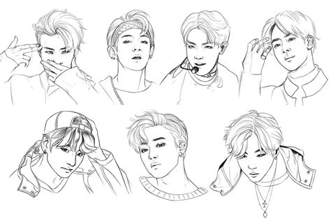 All Members of BTS Coloring Page - Free Printable Coloring Pages for Kids