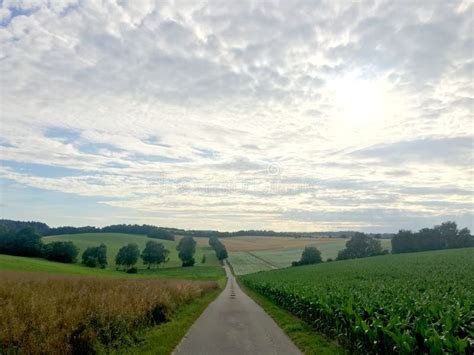 A Long Road In A Landscape Of German Countryside In Baden Wurrtemberg