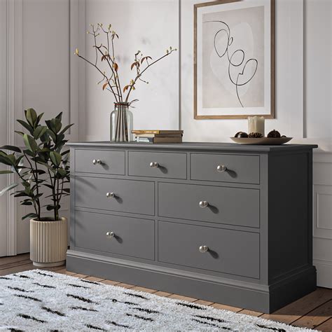 Grey Chest Of Drawers 43 Drawer Wide Storage Cabinet Bedroom Furniture