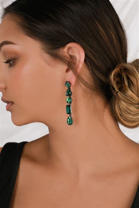 Emerald Green Rhinestone Earrings Rhinestone Statement Earrings Lulus