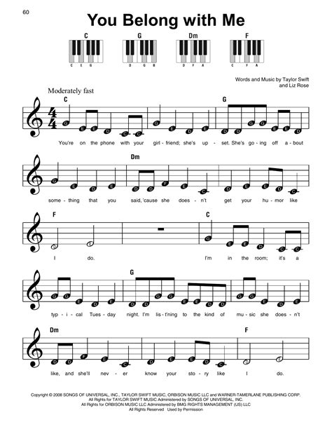 You Belong With Me Sheet Music Taylor Swift Super Easy Piano