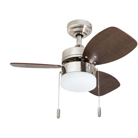 Small LED Ceiling Fan 30 Brushed Nickel With 3 Blades And Light