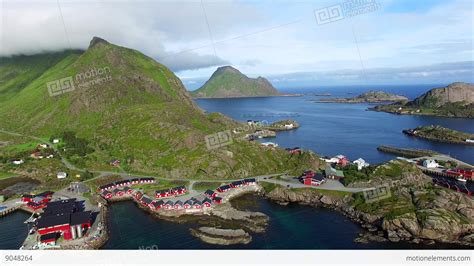 Tourist Resort Of Mortsund On Lofoten Islands In Norway Aerial View