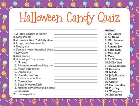 15 Best Halloween Candy Trivia Questions Printable