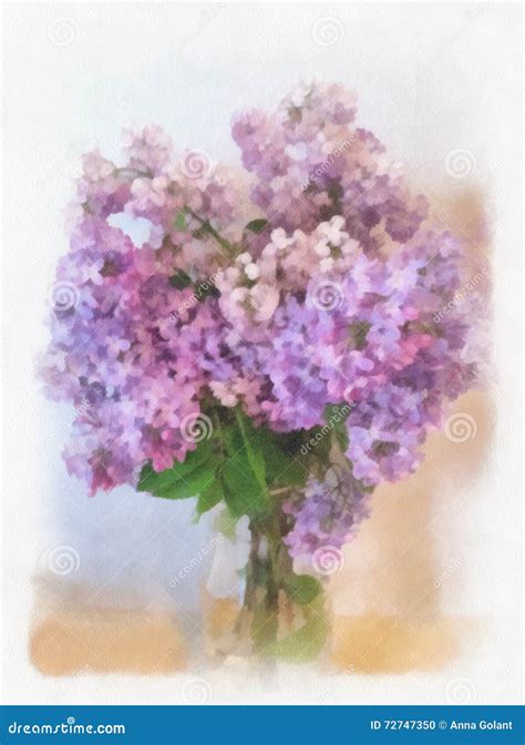 Watercolor Lilac Watercolor A Bouquet Of Lilacs Greeting Card With