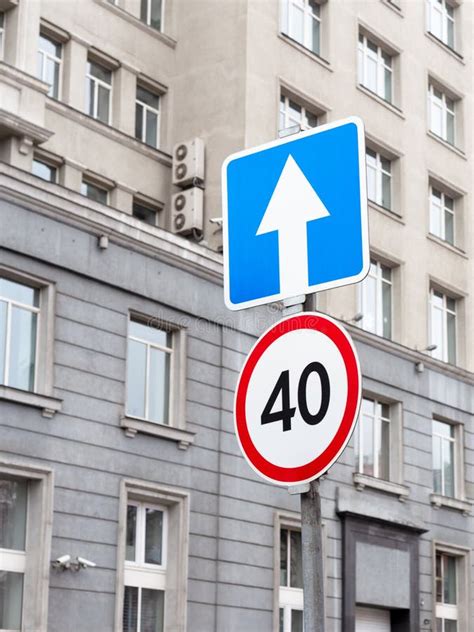 One Way Traffic Sign And Speed Limitation Sign Stock Photo Image Of