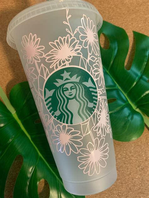 Daisy Flower Design Starbucks Reusable Cold Cup Floral Vinyl Etsy