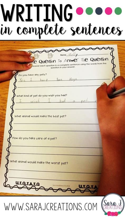 Ideas For Writing And Answering Questions In Complete Sentences Quick