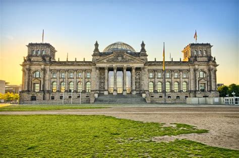 German Reichstag Building During The Sunrise Berlin Germany Stock