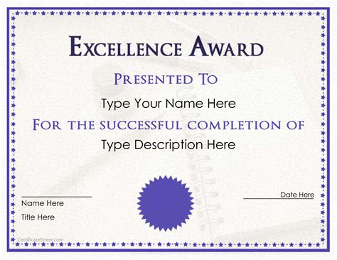Excellence Award Certificate Templates At