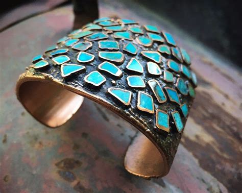 1976 Copper Turquoise Cuff Bracelet For Women Or Men Sunbell