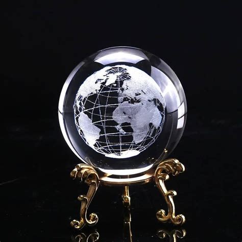 Crystal 3d Earth Globe Paperweight Stand Home Decor Desktop Etsy