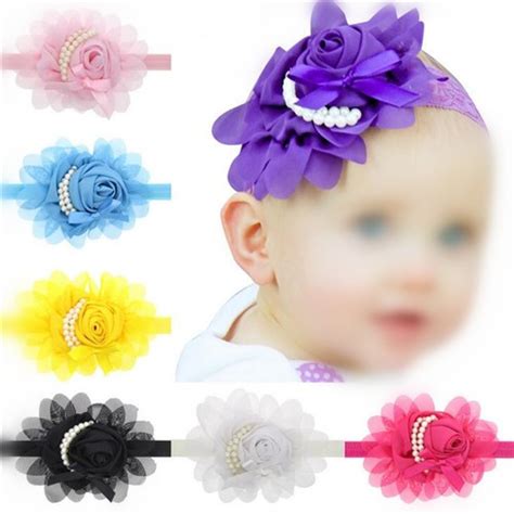13 Pcs Per Unit Pearl Fashion Chiffon Flower Baby Hair Bands