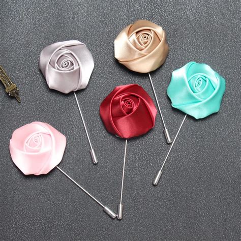 20 Pcslot Mens Rose Flower Lapel Pin Wedding Boutonniere Satin