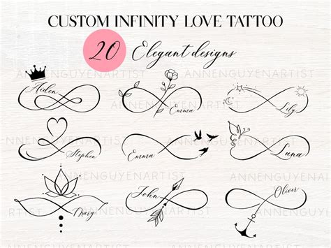 Custom Name Infinity Tattoo Design , Elegant Memorial Tattoo , Couple Tattoo Heart Flower Bird