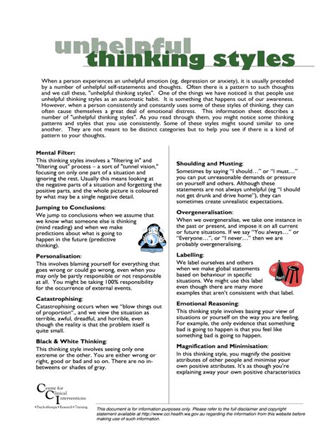 Unhelpful Thinking Styles Worksheet