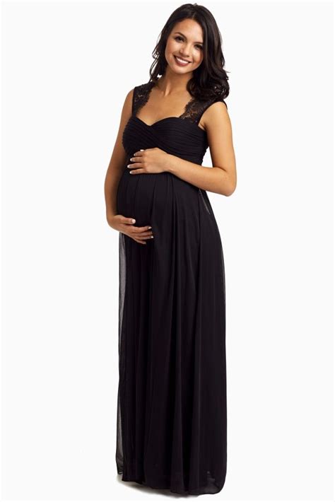 black lace accent chiffon maternity evening gown maternity evening dress maternity bridesmaid