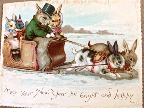 Antique Victorian Anthropomorphic Christmas Card Ernest Nister Rabbits