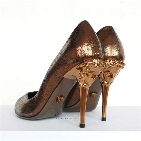 versace metallic gold bronze medusa head palazzo peep toe high heel shoes 36 new versace heels