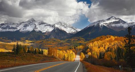 Nature Photography Landscape Road Mountains Snowy Peak Fall