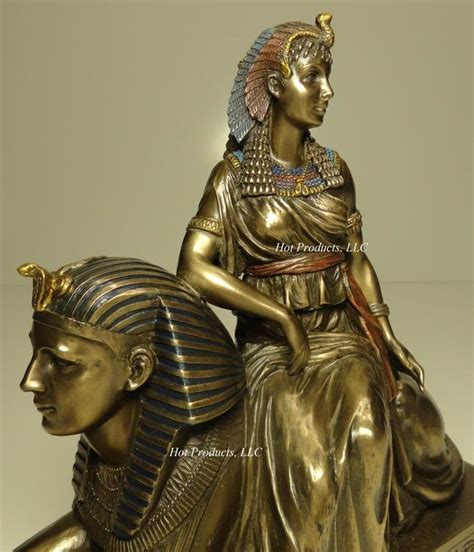 Egyptian Queen Cleopatra Sitting On Sphinx Statue Sculpture Cold Cast Bronze