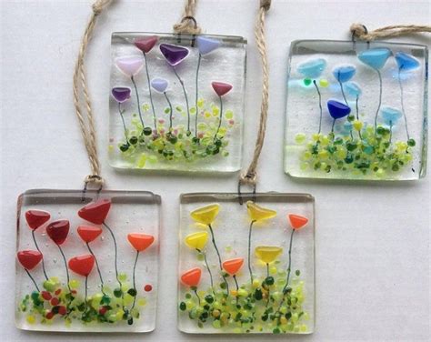 Fused Glass Wild Flowers Summer Meadow Garden Sun Light Etsy Canada Fused Glass Ornaments