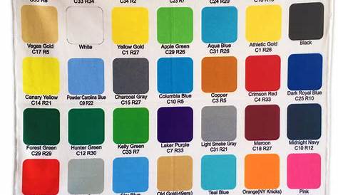 Sublimation Color Chart - Primetime Sports Apparel