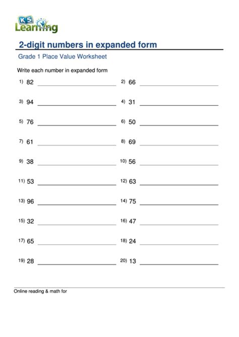 Math Worksheets Place Value 3rd Grade 2 Digit Numbers In Expanded