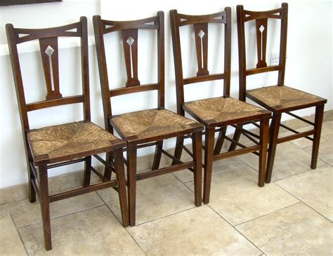 Arts & crafts dining room set. 4 Arts & Crafts Rush Seat Dining Chairs - Antiques Atlas