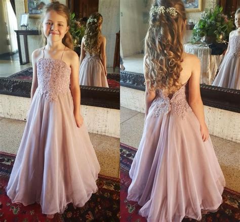 Dusty Pink Lace Flower Girl Dresses For Wedding 2016 Halter Backless