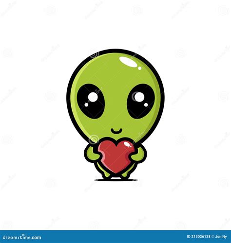 Alien With Heart Vector Or Color Illustration
