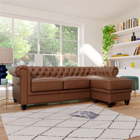 Hampton Chesterfield L Shape Corner Sofa Tan Classic Faux Leather Only £69999 Furniture And